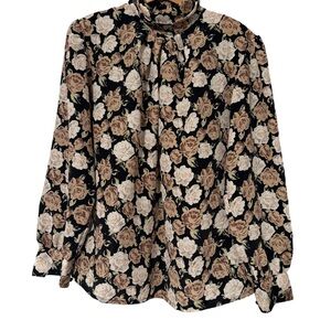 Oscar de la Renta Floral Button Neck Blouse